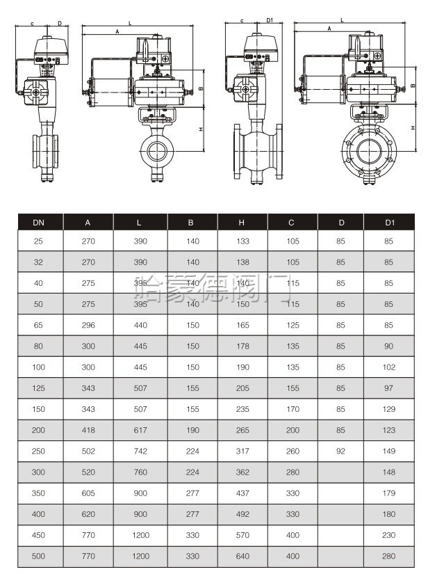 ZSZV-16气动对夹V型调节阀尺寸图