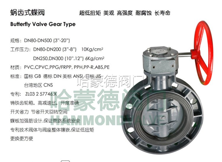 涡轮塑料PVC蝶阀尺寸图图片