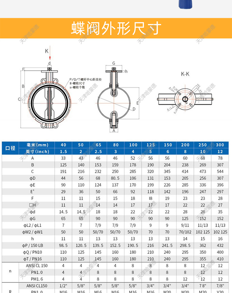 哈蒙德WD671F-16Q气动四氟对夹蝶阀化工环保开关阀门防腐耐酸碱圆形进口型.jpg