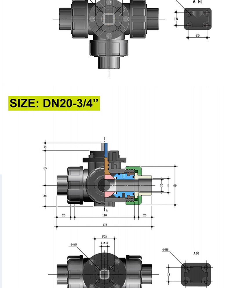 哈蒙德UQ624/5F-10S CPVC气动三通球化工水管阀换向阀L型T型耐高温耐酸碱防腐蚀.jpg