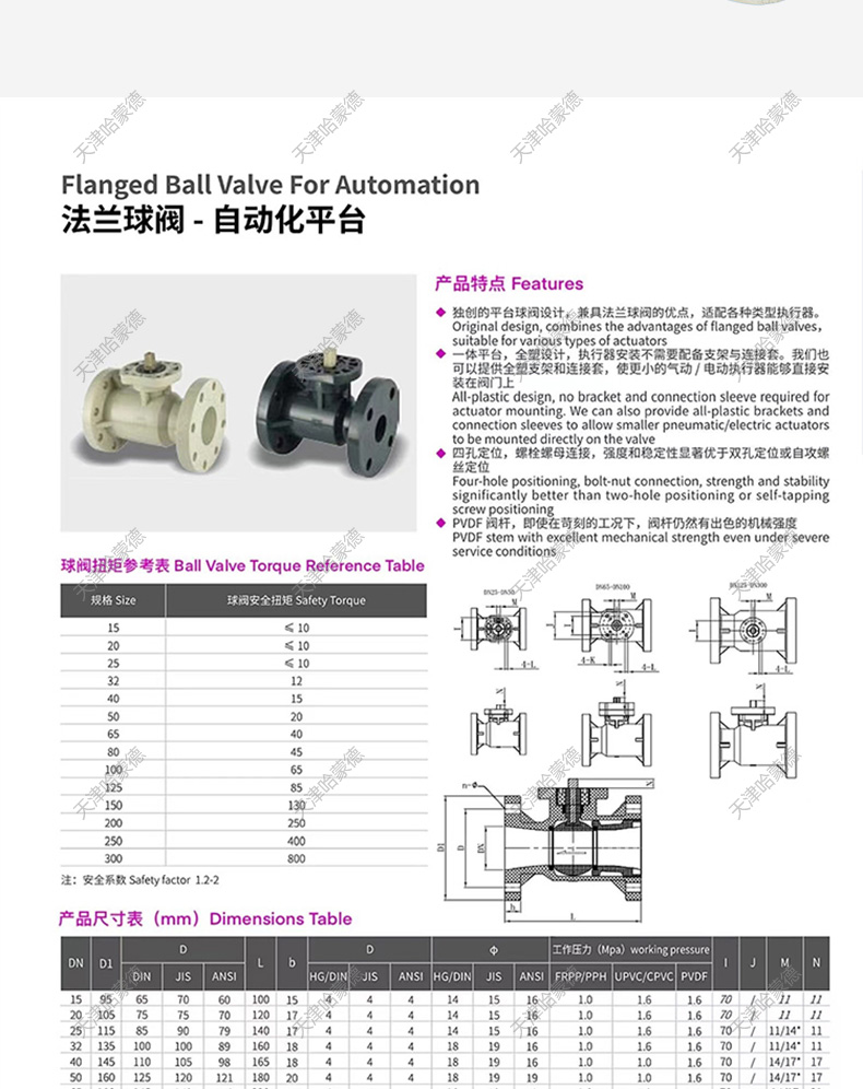 哈蒙德Q641F-10S PVDF气动法兰球阀强酸强碱98%溶硫酸高温开关防爆调节阀门.jpg