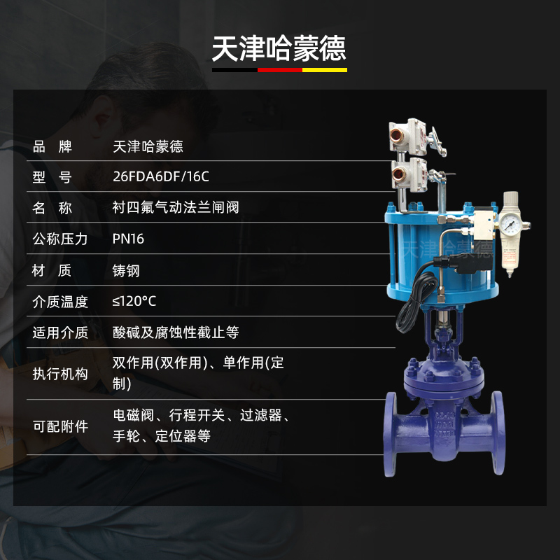 哈蒙德气动衬四氟铸钢法兰闸阀化工防腐耐酸碱腐蚀防爆Z641F4616