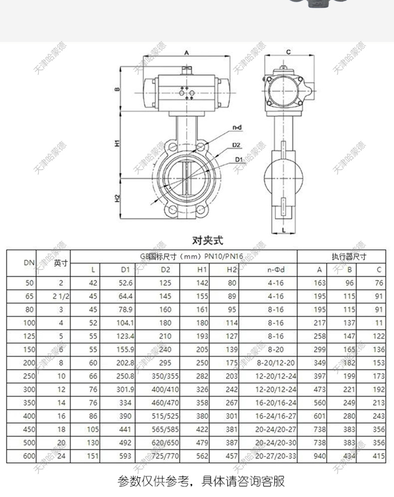 哈蒙德D671X-16C气动铸钢对夹式蝶阀WCB碳钢软密封304不锈钢板防爆开关阀门.jpg