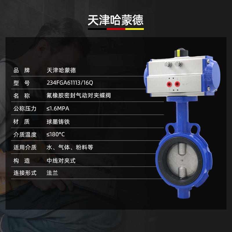 哈蒙德SD671F-16P防爆型带手操手动手轮机构304不锈钢316对夹式气动四氟蝶阀