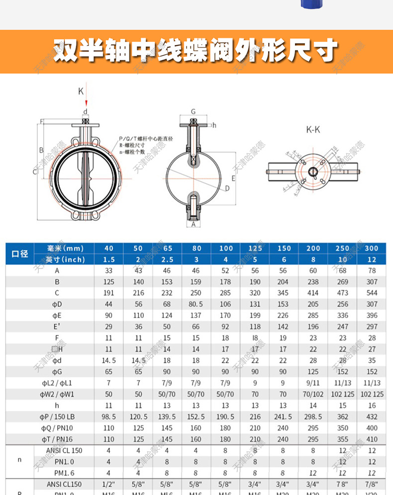 哈蒙德SD671F-16P防爆型带手操手动手轮机构304不锈钢316对夹式气动四氟蝶阀.jpg