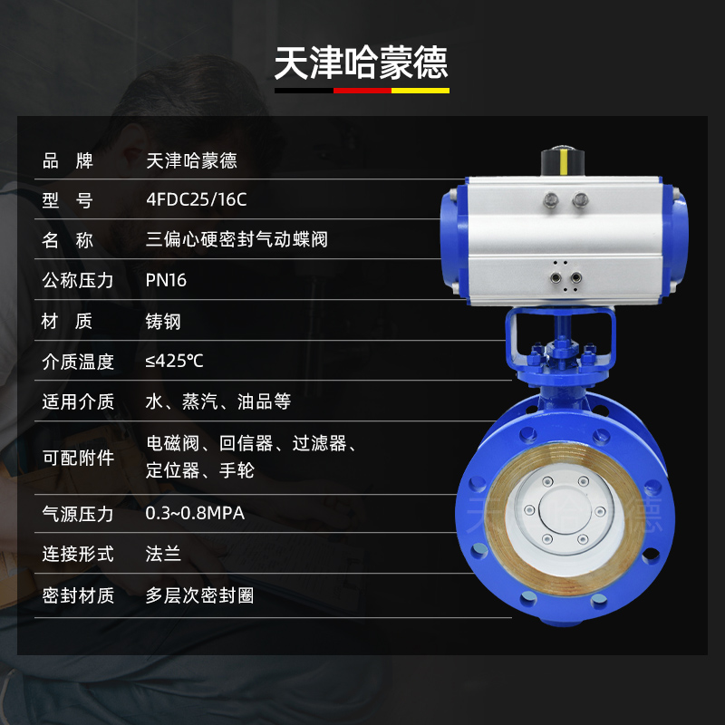 哈蒙德D673W64P/100P高压不锈钢对夹气动硬密封蝶阀304/316/2205