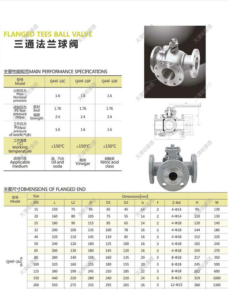 哈蒙德Q644/5F16P不锈钢法兰防爆气动三通球阀L/T型换向阀切换阀.jpg