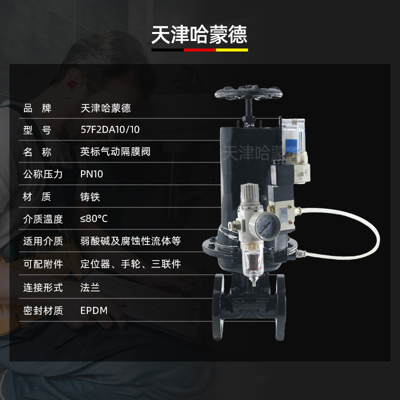 哈蒙德EG6B41J10铸铁法兰常闭式电控气开式英标气动衬胶隔膜阀