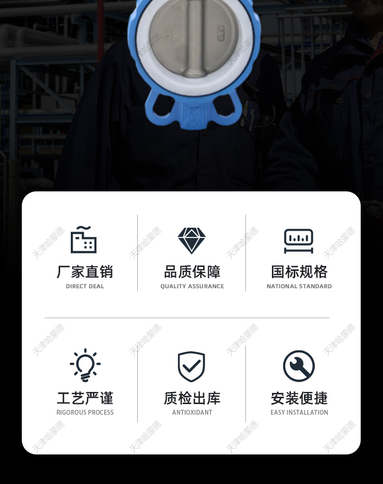 哈蒙德电动四氟蝶阀对夹式开关阀门D971F16Q 304阀板EPDM密封.jpg