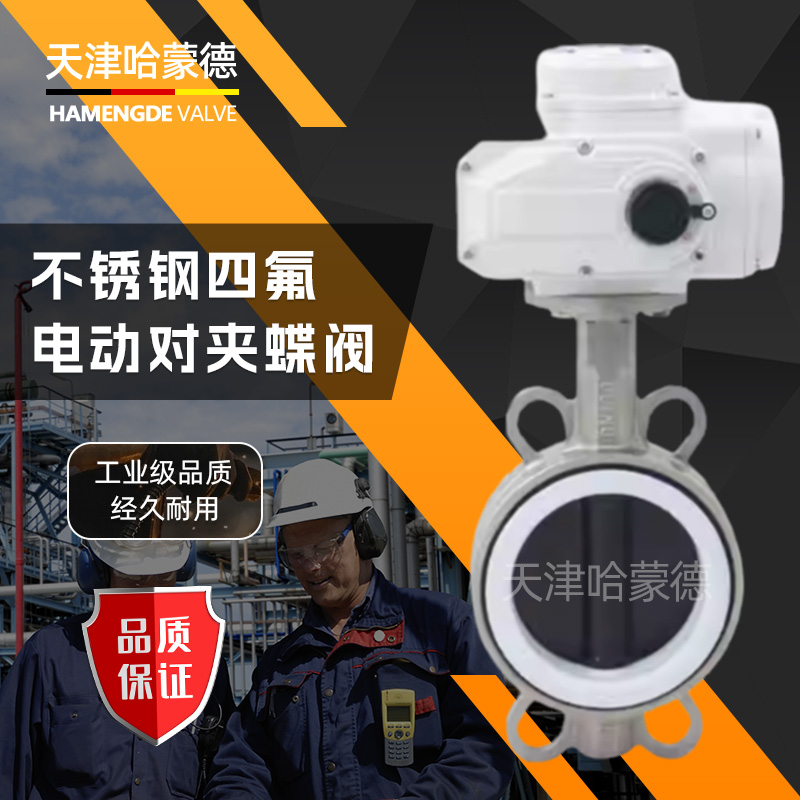 哈蒙德D971F-16P禁锌禁铜锂电池锂电不锈钢对夹式电动四氟蝶阀铁特氟龙阀门