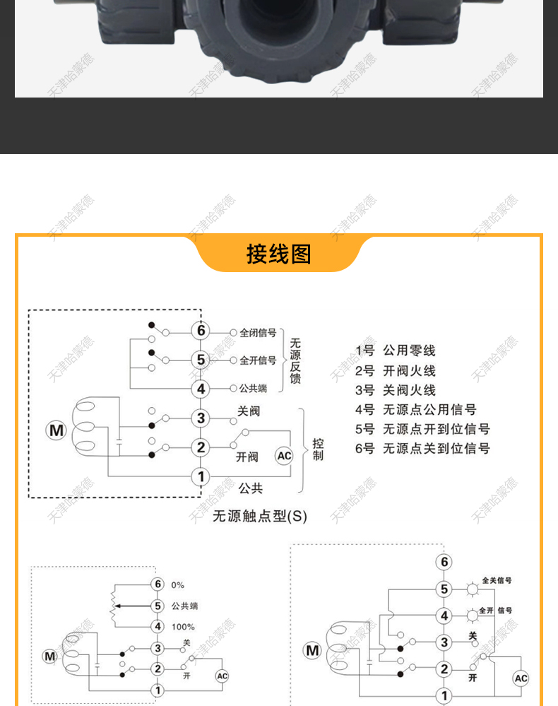 哈蒙德UQ924/5F-10S upvc电动三通球阀pvc塑料L/T型一进二出换向阀门20 25 32.jpg