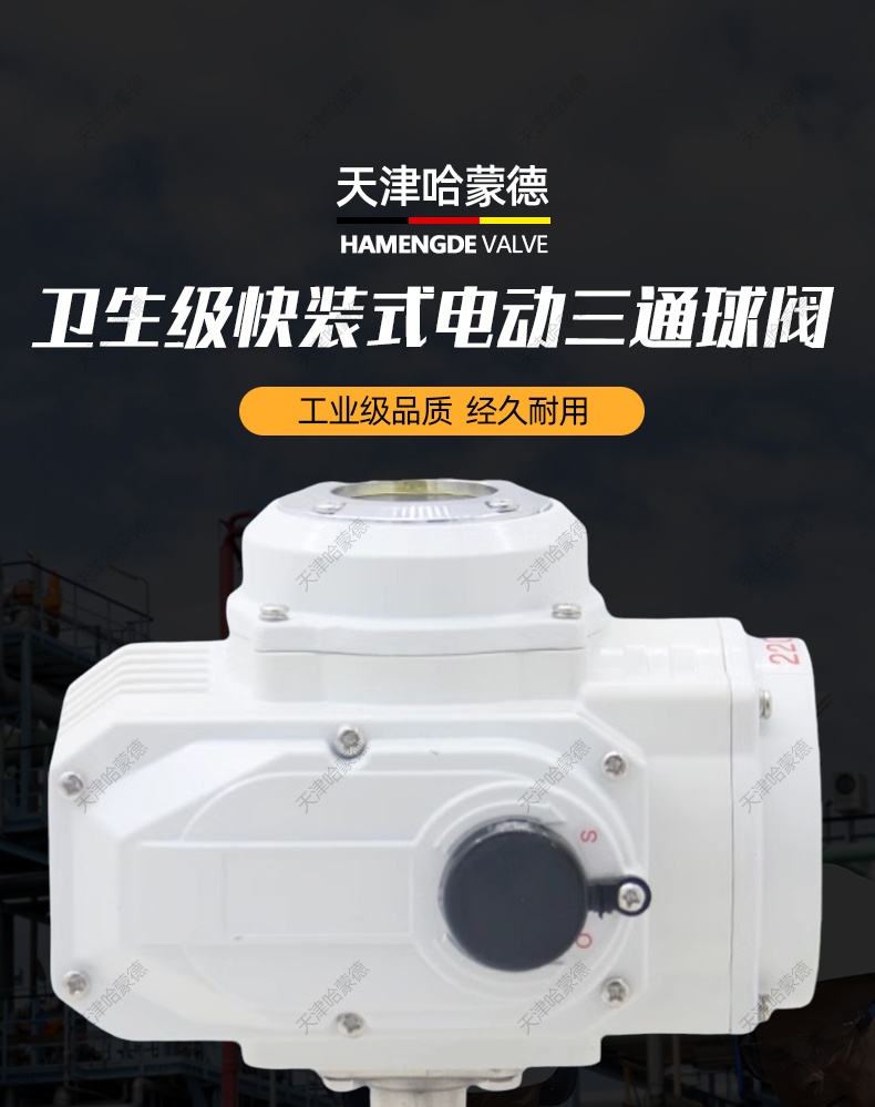 哈蒙德Q984/5F-16P电动三通球阀卫生级制药饮料食品卡盘转换卡箍换向快装球阀.jpg