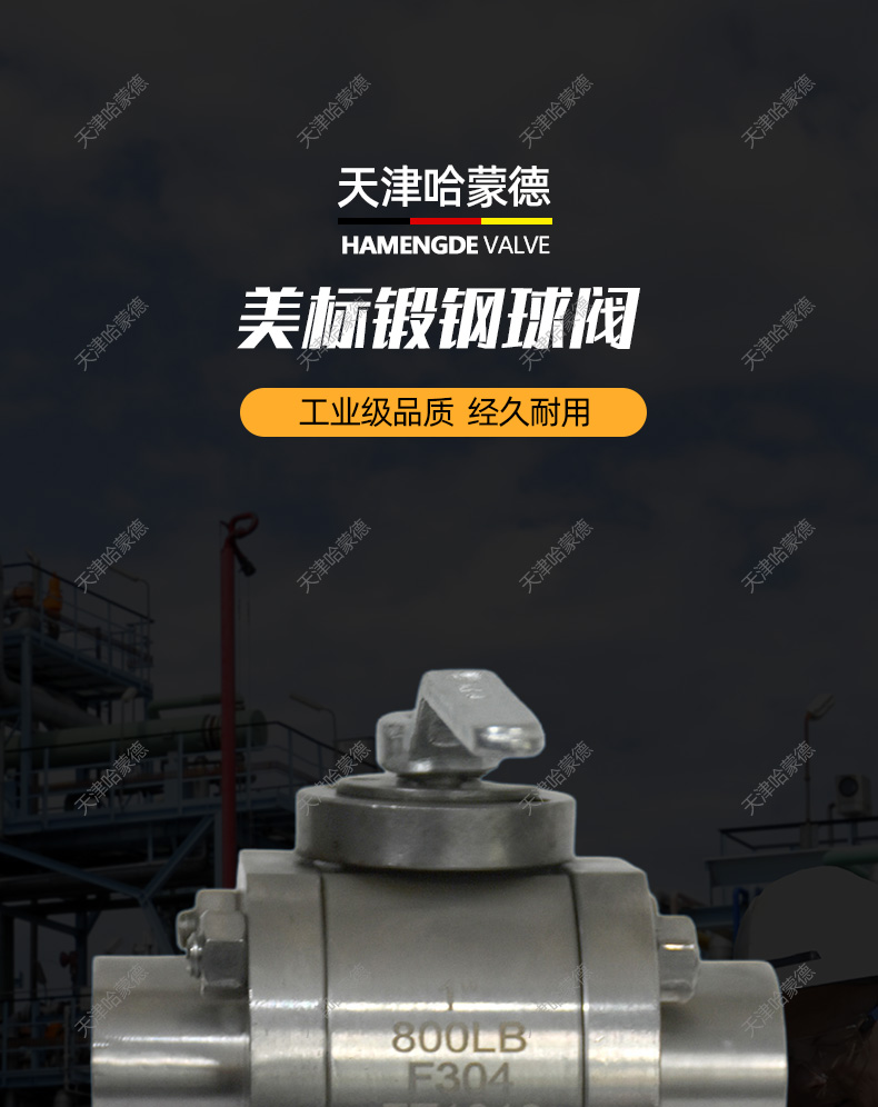 哈蒙德不锈钢三片式锻压高压球阀锻件焊接丝扣Q61F160P/800LB.jpg