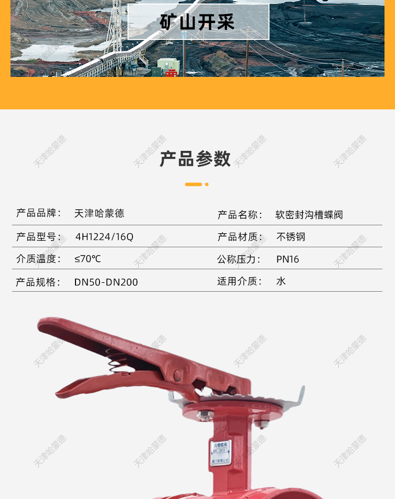 哈蒙德手柄沟槽蝶阀卡箍钢卡消防手动开关阀门D81X16Q DN80 150.jpg