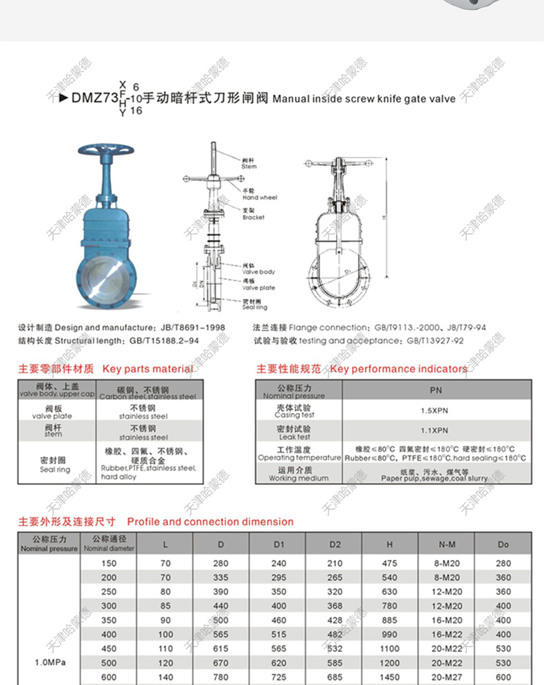 哈蒙德DMZ73H/X10C暗杆带盖铸钢对夹式刀型闸阀手动插板阀碳钢.jpg