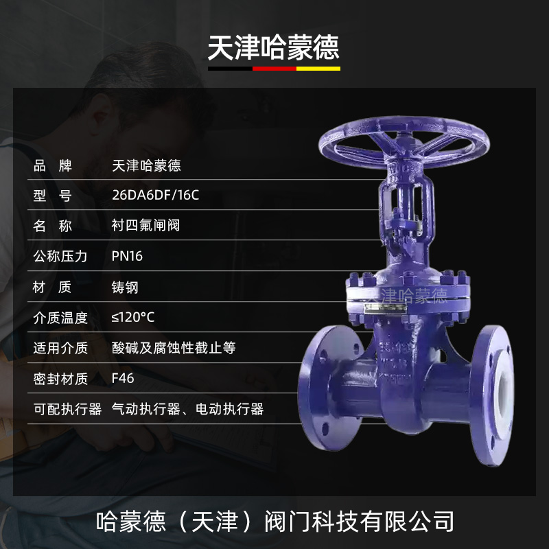 哈蒙德铸钢衬四氟法兰闸阀Z41F46-16C衬氟碳钢阀门DN50 80 100