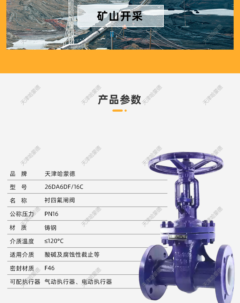 哈蒙德铸钢衬四氟法兰闸阀Z41F4616C衬氟碳钢阀门DN50 80 100.jpg