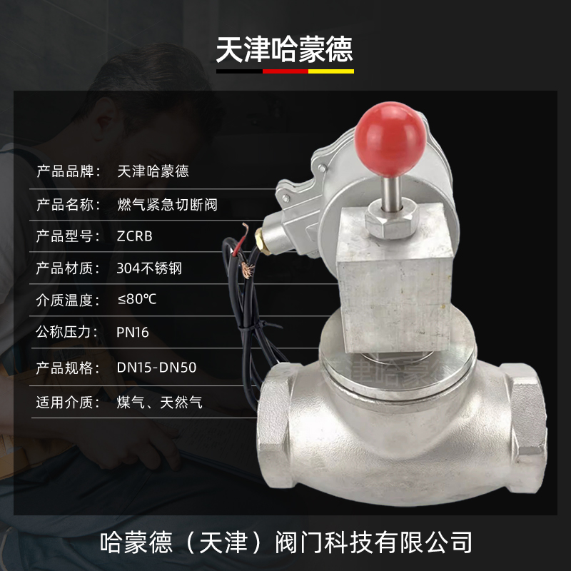 哈蒙德ZCRB不锈钢丝扣天然气电磁阀煤气燃气泄露自动紧急切断阀