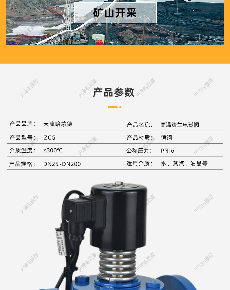 哈蒙德铸钢法兰高温电磁阀ZCG16C工业常闭型带蒸汽导热油AC220V.jpg