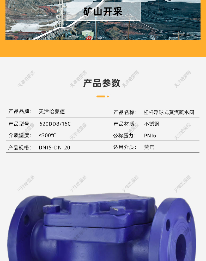 哈蒙德铸钢法兰杠杆浮球式蒸汽疏水阀 器锅炉自动排水阀FT44H-16C.jpg