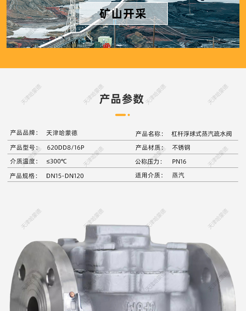 哈蒙德304不锈钢法兰杠杆浮球式蒸汽疏水阀印染疏水器FT44H/W16P.jpg