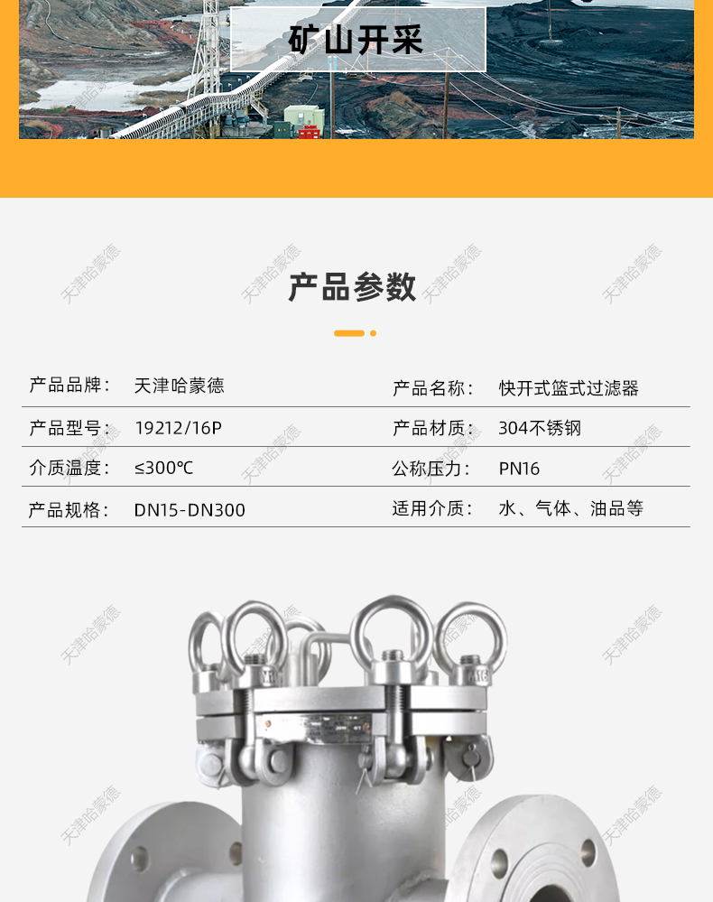 哈蒙德304不锈钢法兰快开篮式过滤器除污器SBL16P高温蒸汽自来水.jpg