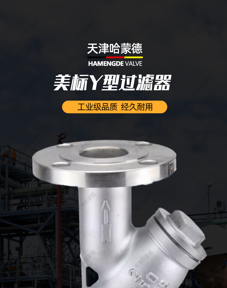 哈蒙德美标304不锈钢法兰Y型过滤器除污器GL41W150LB高温蒸汽API.jpg