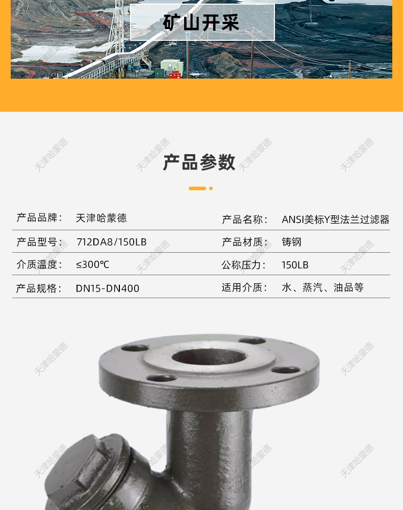 哈蒙德美标铸钢法兰Y型过滤器碳钢除污器ANSI高温蒸汽GL41H150LB.jpg