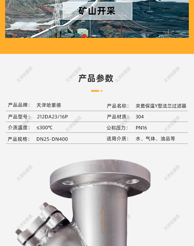 哈蒙德304/316不锈钢法兰夹套保温Y型过滤器BGL41W16P高温蒸汽.jpg