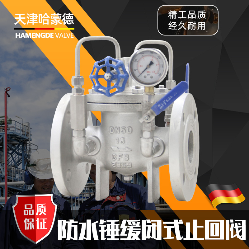 哈蒙德300X16P不锈钢304法兰缓闭式止回阀消防自来水水泵防倒流