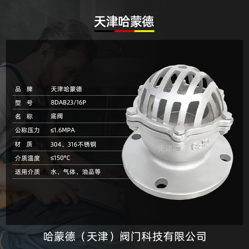 哈蒙德304不锈钢底阀止回阀H42W-6P吸抽水法兰升降式井水泵底阀