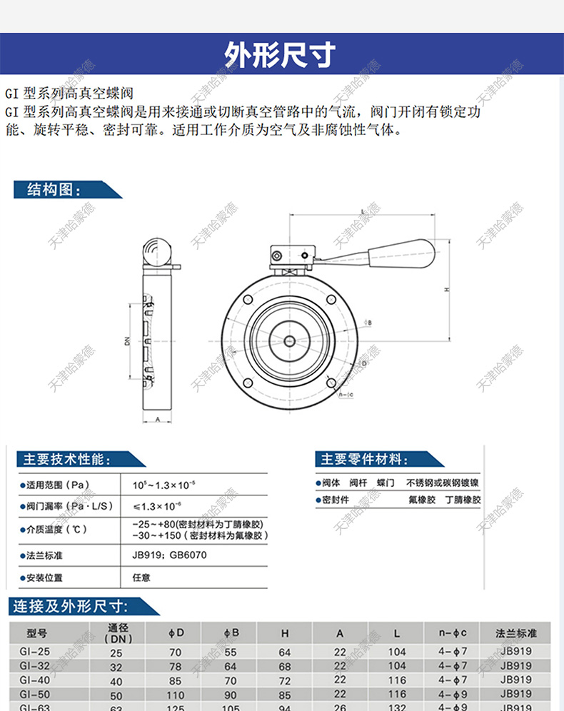 哈蒙德手动高真空蝶阀304不锈钢GI负压阀门对夹式法兰式碳钢蝶阀.jpg