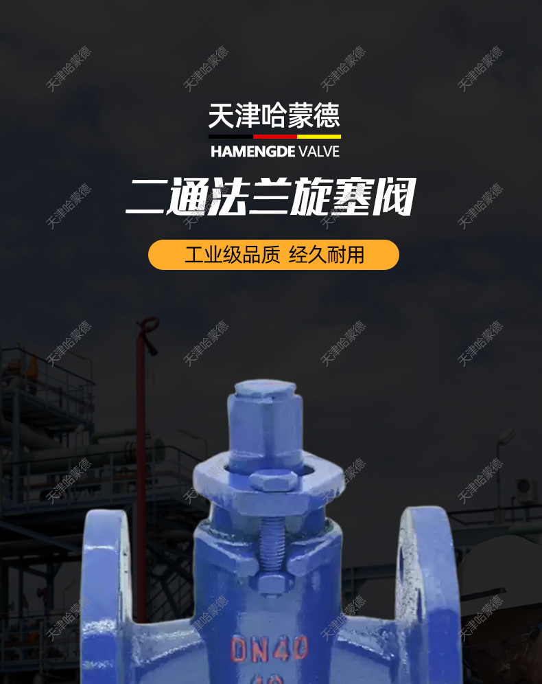 哈蒙德直通旋塞阀X43W10C法兰铸钢两通二通旋塞阀DN100蒸汽油品.jpg