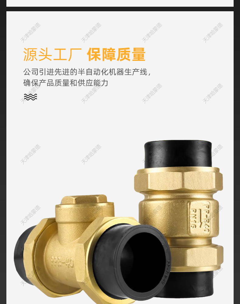 哈蒙德PE给水管止回阀铜卧立式双活接单向阀自来水管逆止阀4/6分.jpg