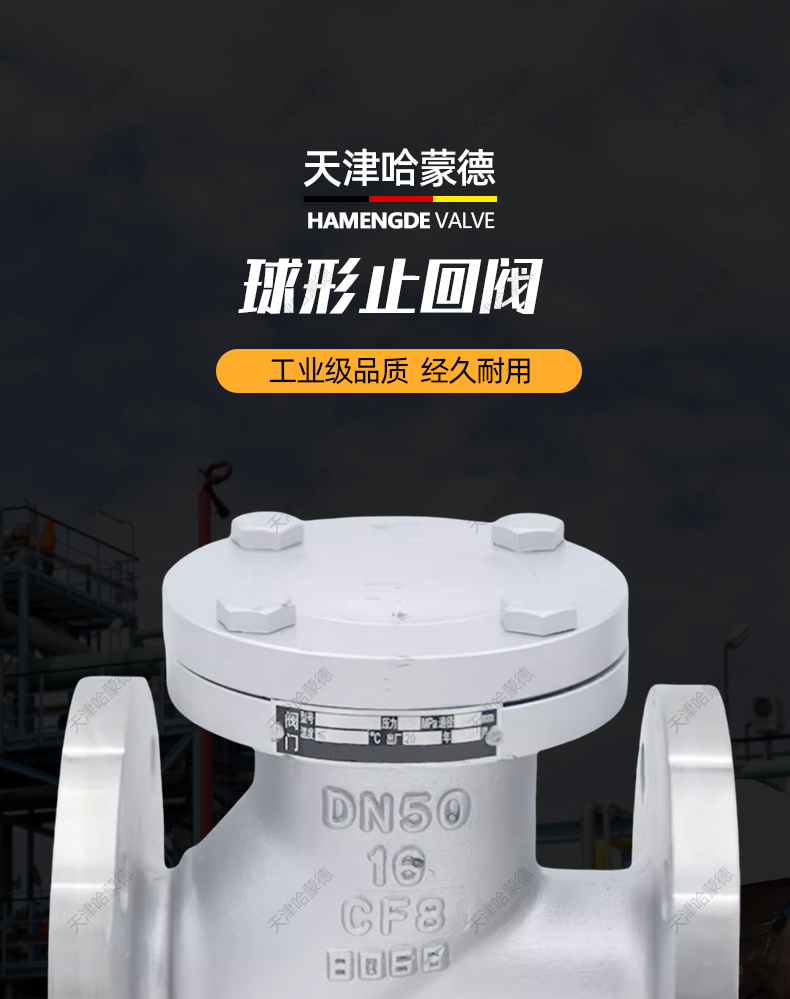 哈蒙德HQ41X-16Q球型止回阀法兰立式排污水滑道滚球式止逆单向阀.jpg