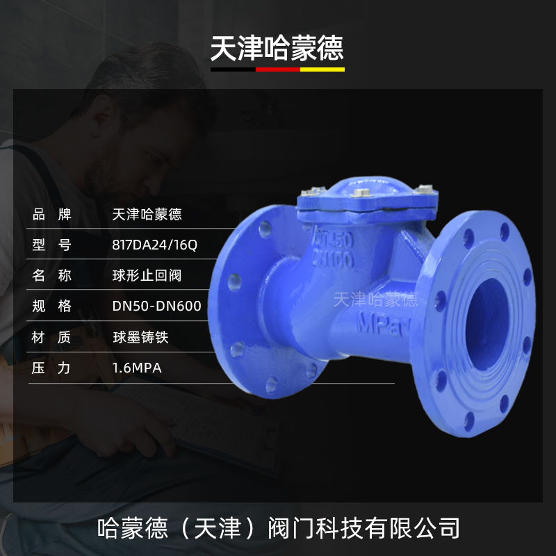 哈蒙德HQ41X16Q球型止回阀法兰立式排污水滑道滚球式止逆单向阀