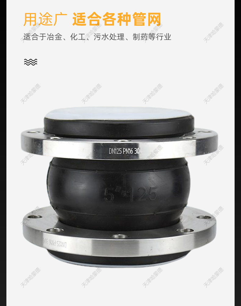 哈蒙德衬四氟橡胶软接头304不锈钢耐高温强酸碱法兰软连接膨胀节.jpg