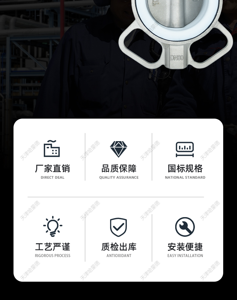 哈蒙德不锈钢304/316L手柄四氟对夹蝶阀D71F10P DN50 65 80 100.jpg