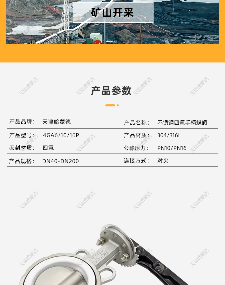 哈蒙德不锈钢304/316L手柄四氟对夹蝶阀D71F10P DN50 65 80 100.jpg