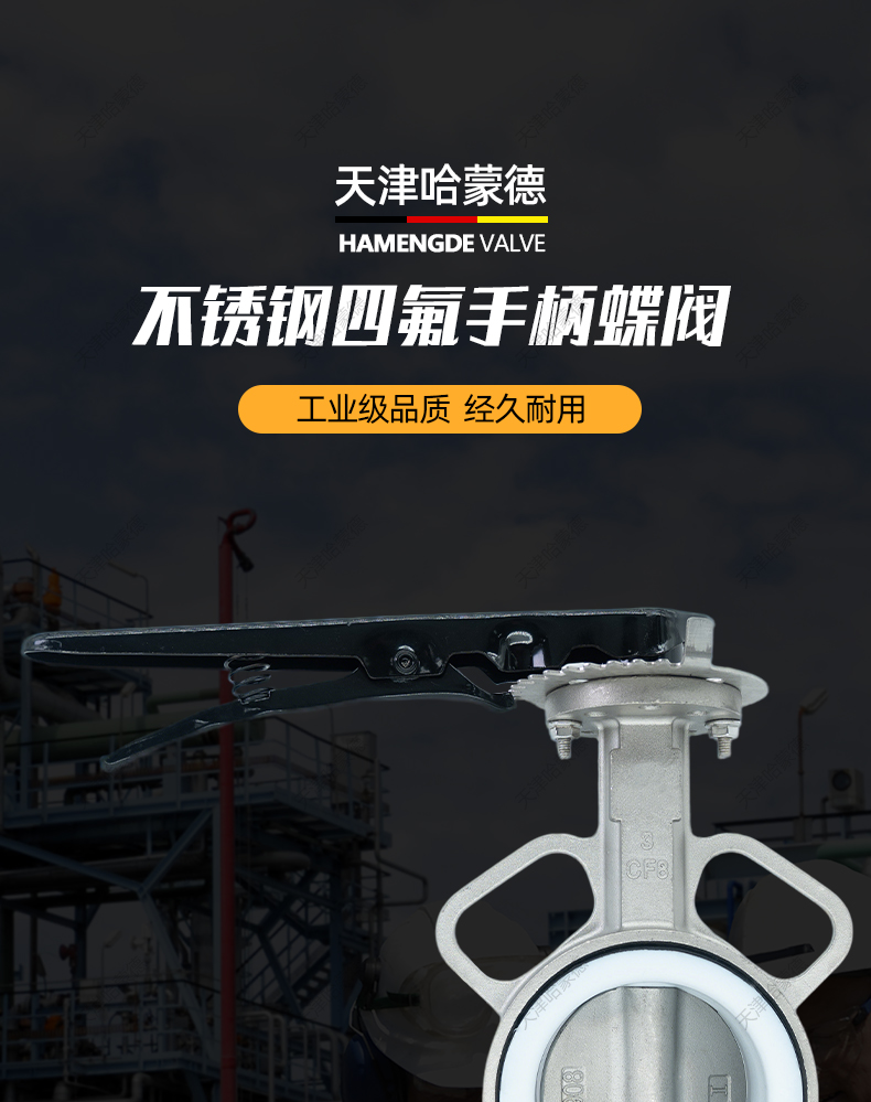 哈蒙德不锈钢304/316L手柄四氟对夹蝶阀D71F10P DN50 65 80 100.jpg