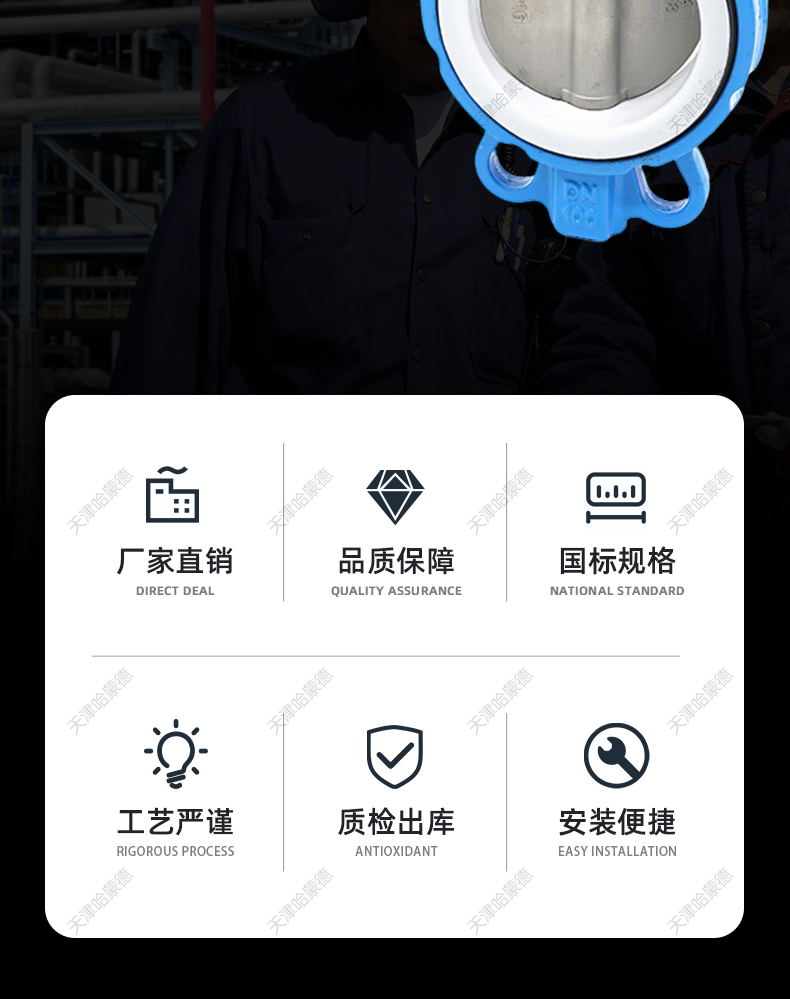 哈蒙德D71F16Q手动手柄蝶阀对夹球墨铸铁304四氟不锈钢板DN50 80.jpg