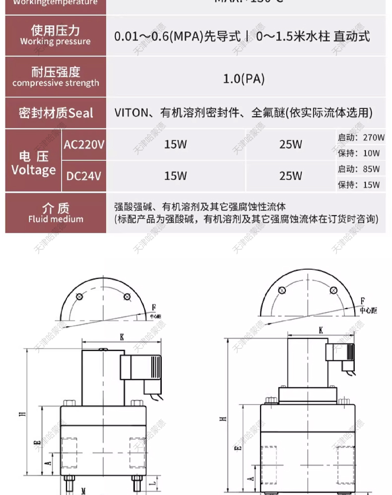 哈蒙德PTFE聚四氟乙稀法兰电磁阀耐强酸碱有机溶剂防腐ZCF化工阀.jpg