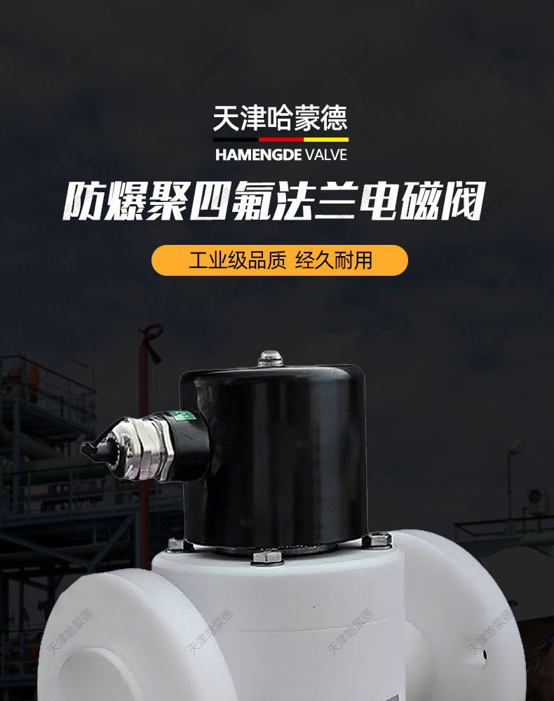 哈蒙德防爆聚四氟乙烯法兰电磁阀PTFE防腐蚀耐强酸碱高温塑料王阀.jpg