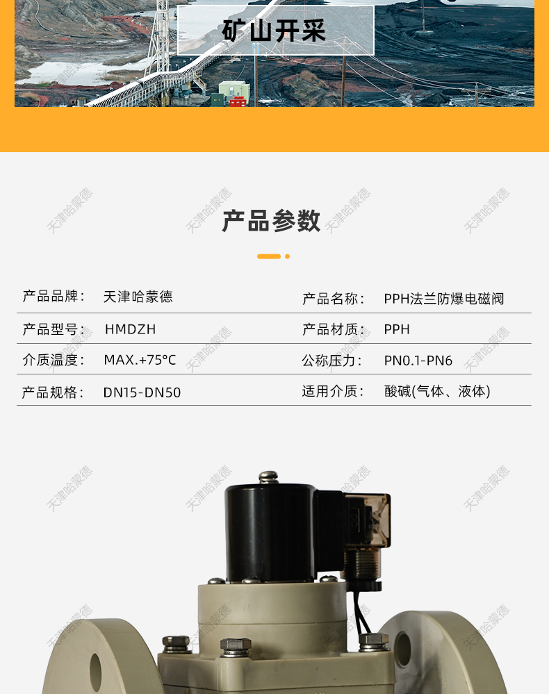 哈蒙德PPH防爆法兰电磁阀ppr耐强酸碱防腐蚀塑料220电动阀高温24V.jpg