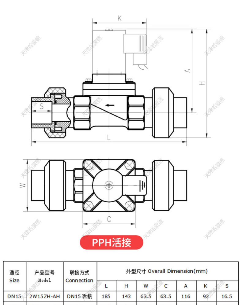 哈蒙德PPH电磁阀ppr螺纹耐酸碱盐酸氢氧化钠药液防腐塑料电动阀.jpg