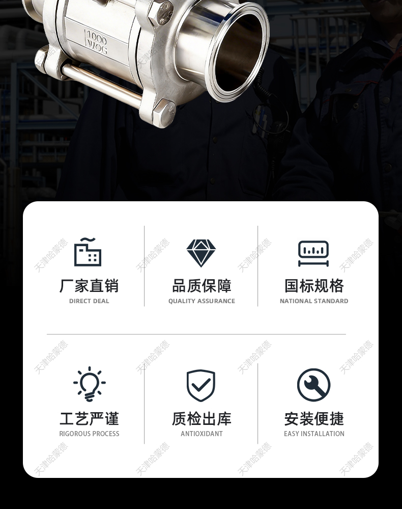 哈蒙德三片式快装球阀带反馈Q81F-16P不锈钢信号限位开关回信器.jpg