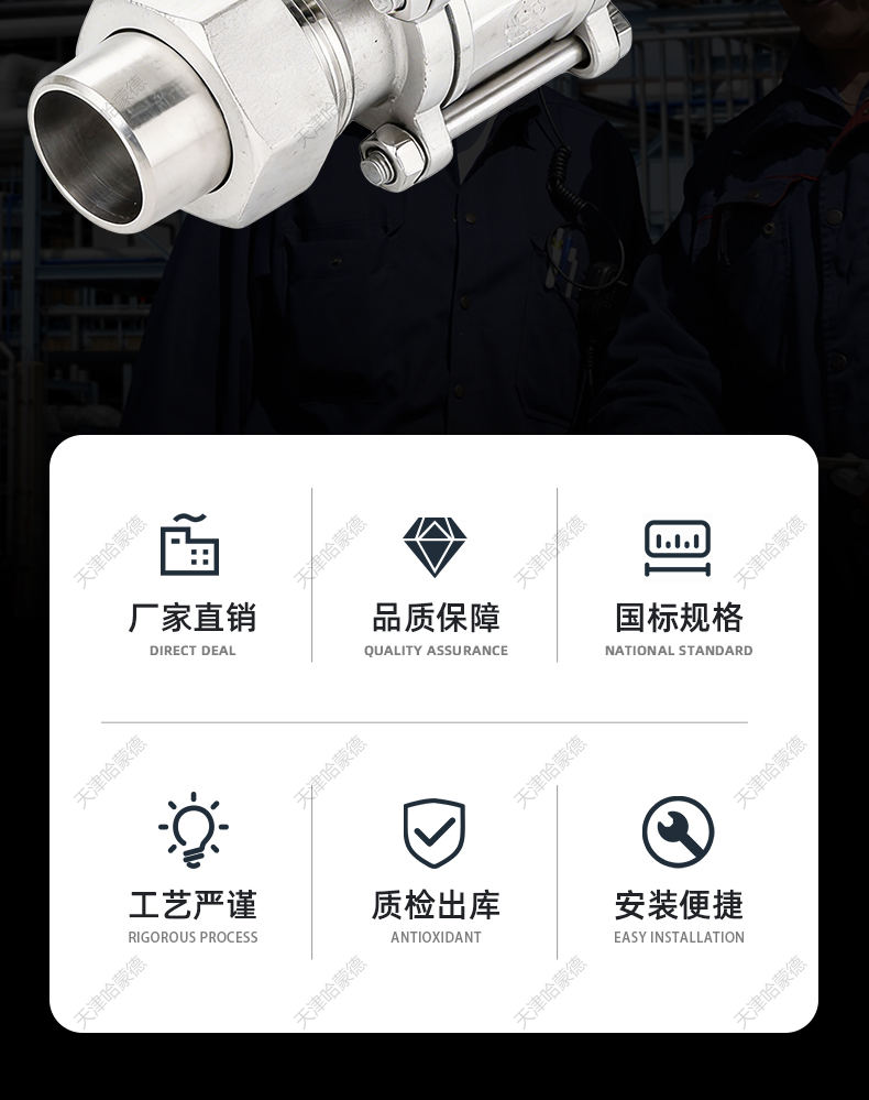 哈蒙德不锈钢三片式球阀Q21F-16P焊接套管304不锈钢卡套活接阀.jpg