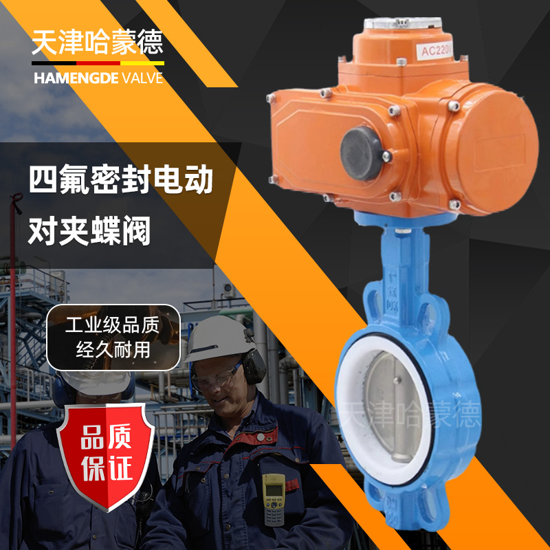 哈蒙德防爆电动四氟蝶阀对夹PTFE铁氟龙密封开关阀门24 220 380V