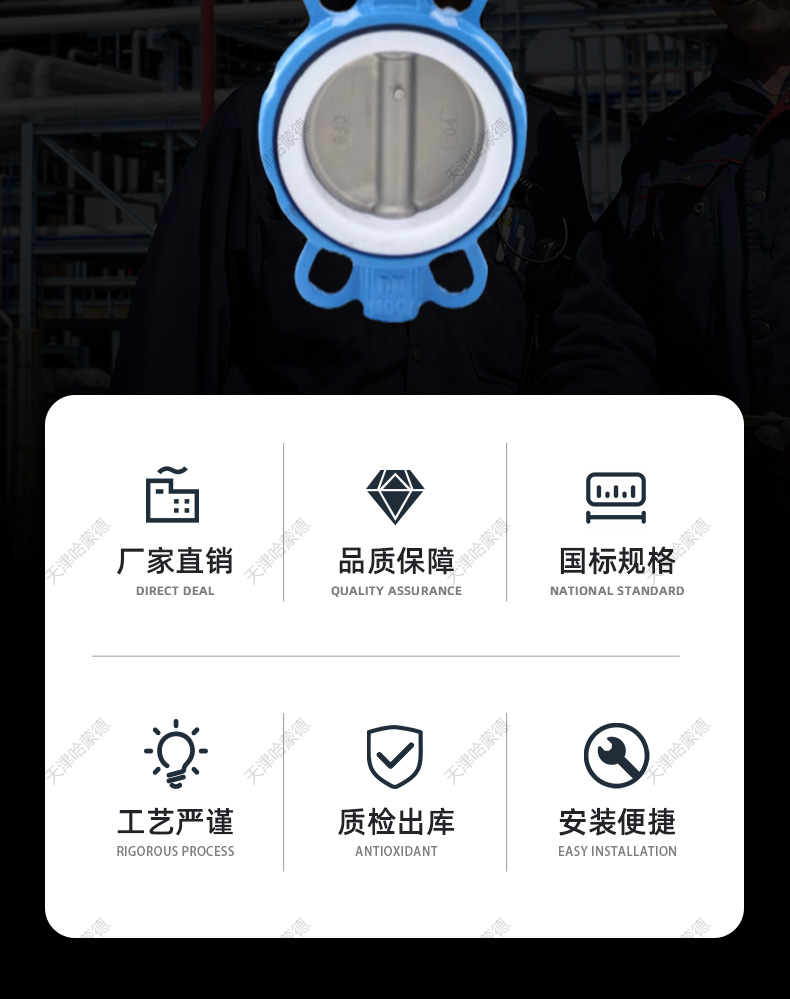 哈蒙德防爆电动四氟蝶阀对夹PTFE铁氟龙密封开关阀门24 220 380V.jpg