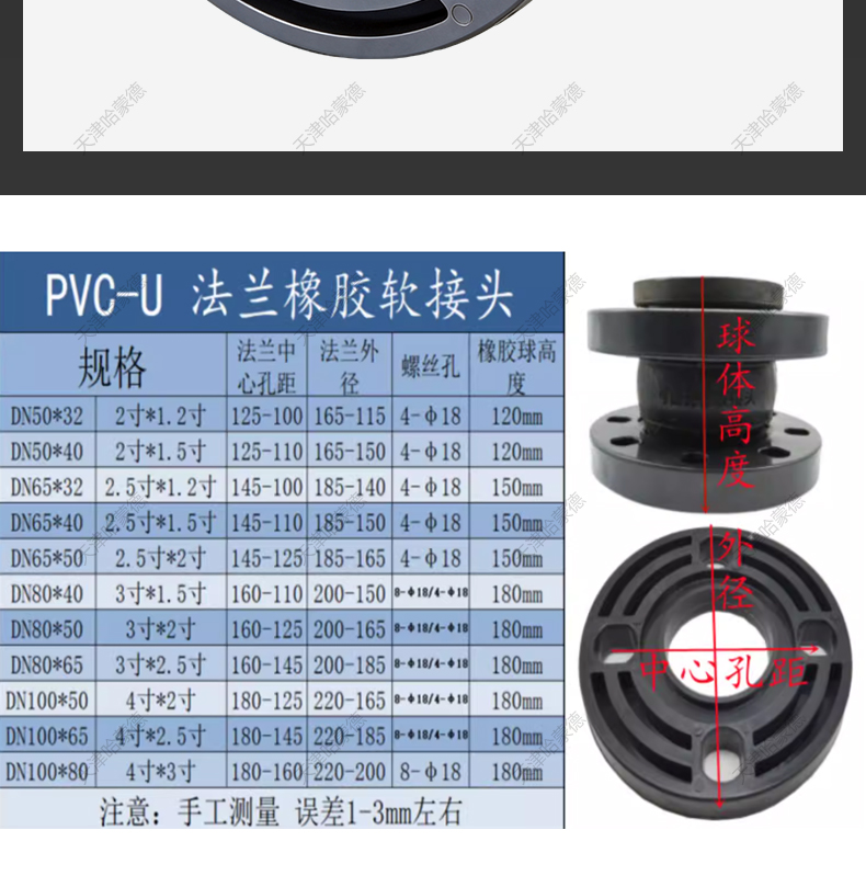 哈蒙德UPVC异径软接头变径补偿器伸缩节减震器水泵抗震橡胶软接头.jpg